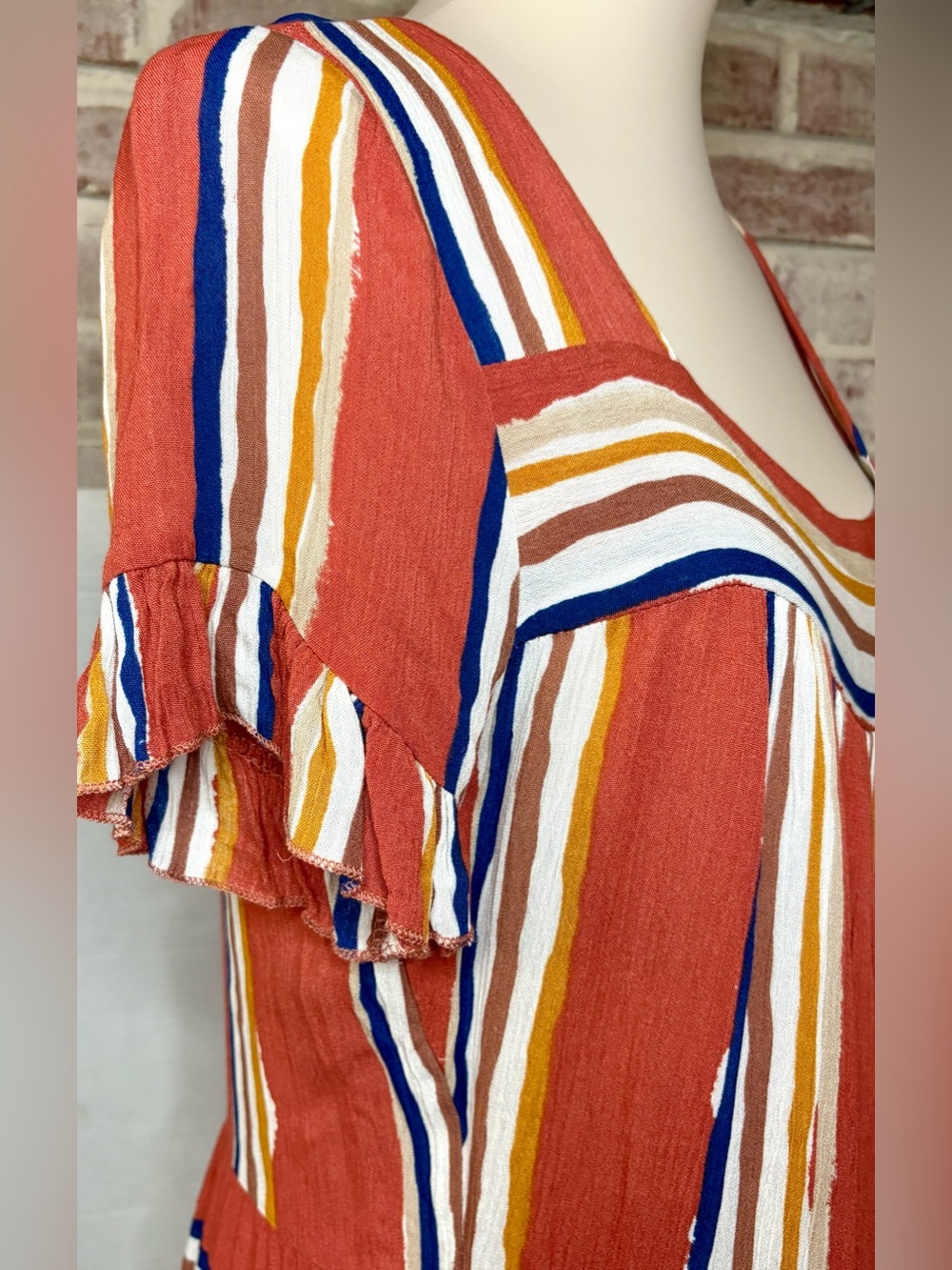 Hailey & Co Rust Stripe Tiered Ruffle Sleeve Midi Dress Women’s Medium NWT - Picture 6 of 13